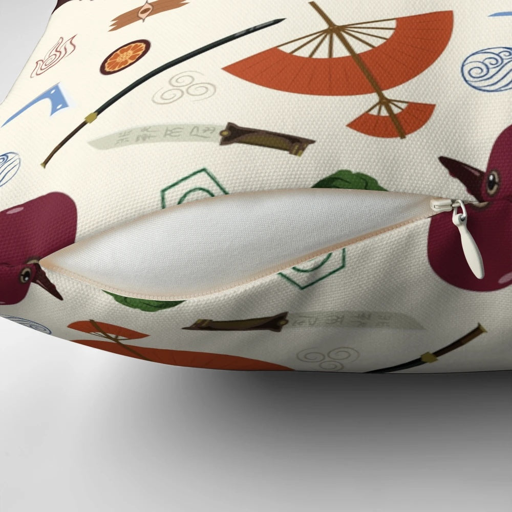 An Avatar: The Last Airbender inspired decorative pillow featuring a colorful pattern.