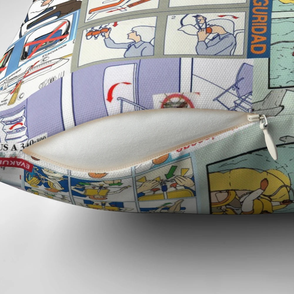 Collage-style decorative throw pillow featuring aviation-themed graphics and imagery for home and office decor.