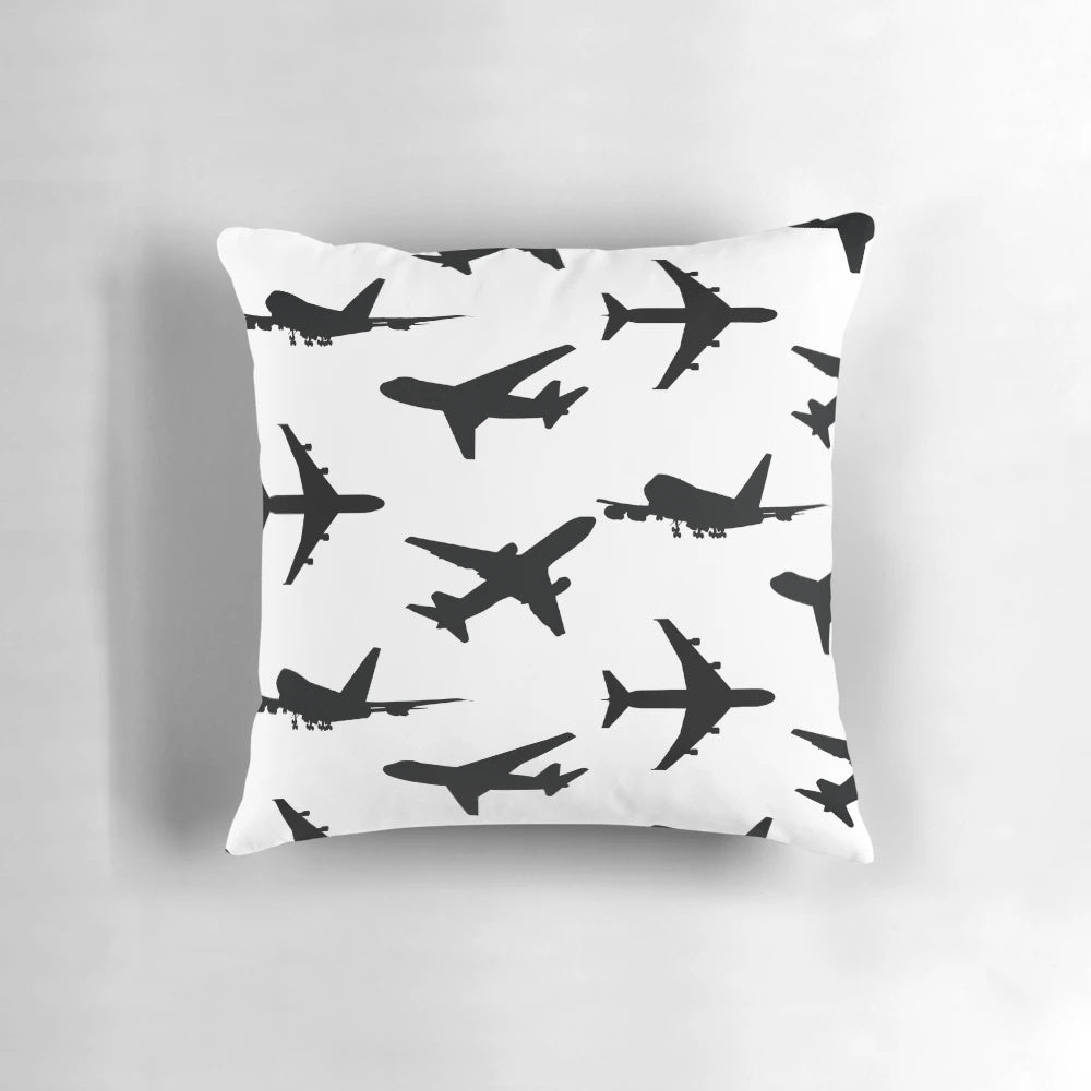 A plush and comfortable pillow designed with aviation-themed graphics and patterns.