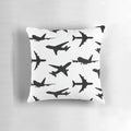 A plush and comfortable pillow designed with aviation-themed graphics and patterns.