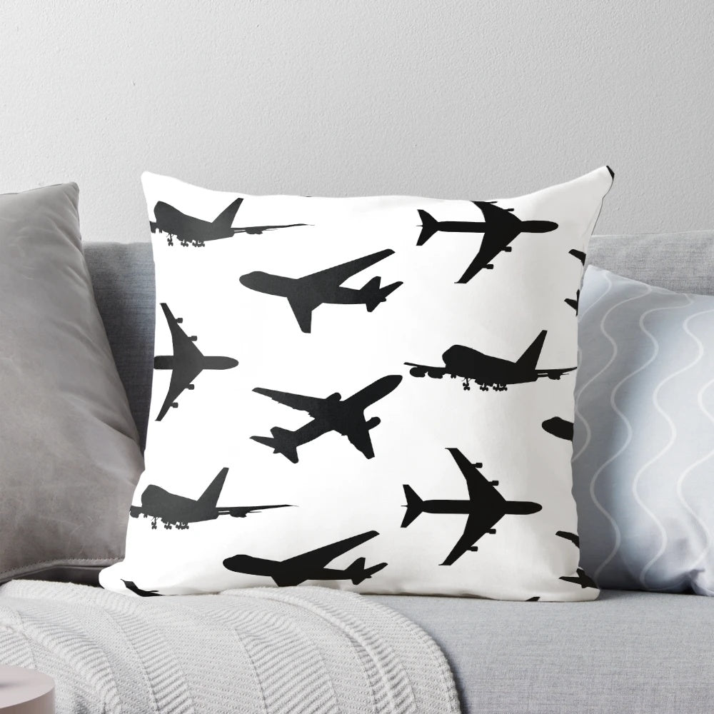 A plush and comfortable pillow designed with aviation-themed graphics and patterns.