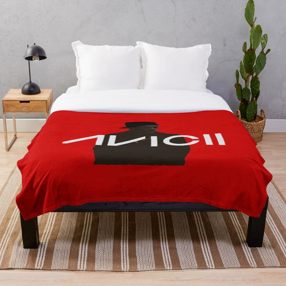 Avicii-inspired plush blanket featuring the late EDM artist's iconic imagery