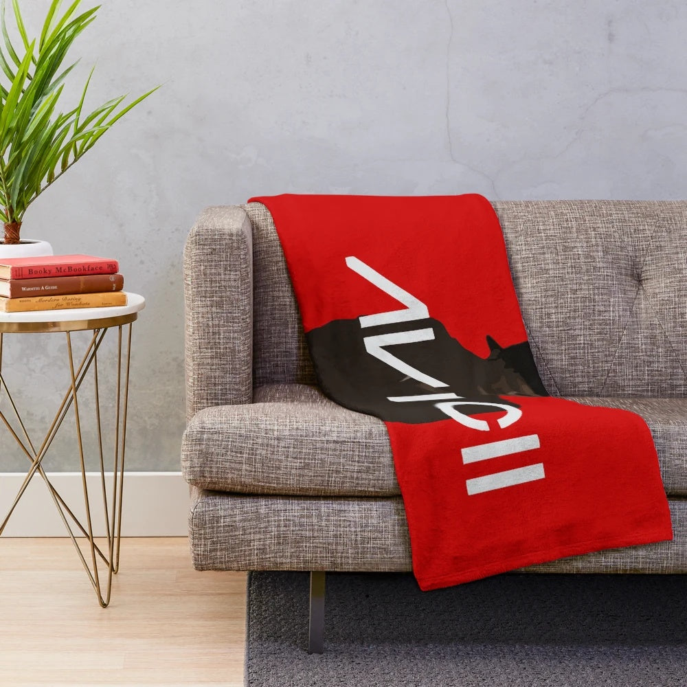 Avicii-inspired plush blanket featuring the late EDM artist's iconic imagery