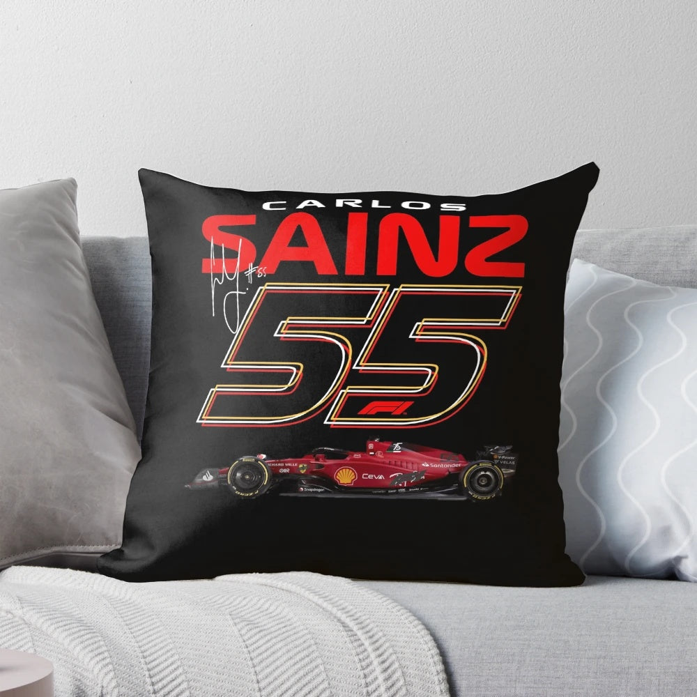 Photographic pillow featuring a close-up image of Carlos Sainz, a prominent Formula 1 racing driver.