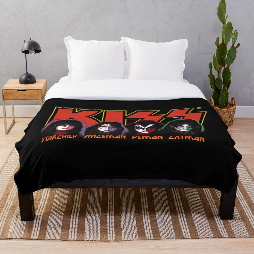 KISS band logo and members plush blanket