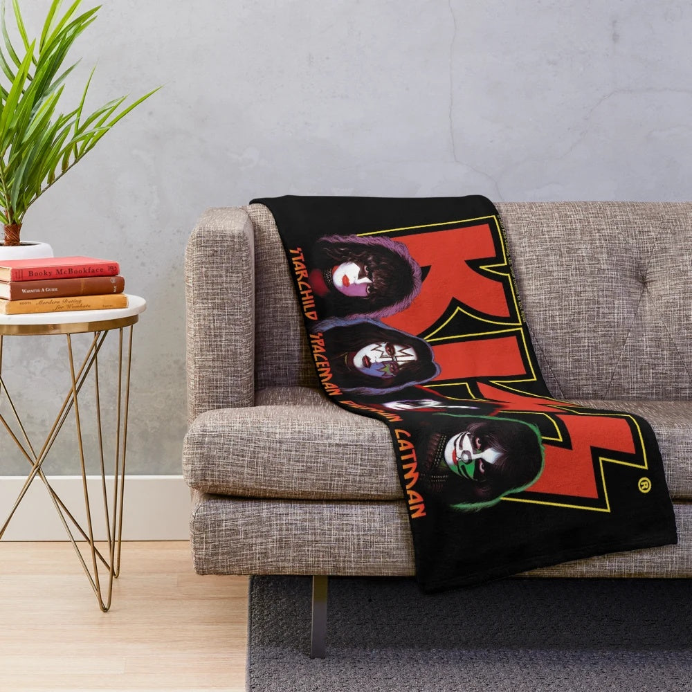 KISS band logo and members plush blanket