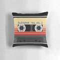 An awesome, retro-style cassette tape pillow featuring a mixtape design with a Guardians of the Galaxy theme.