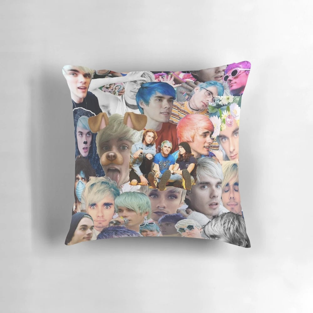 Awsten Knight inspired collage pattern printed on a plush pillow