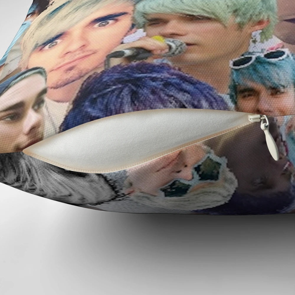 Awsten Knight inspired collage pattern printed on a plush pillow