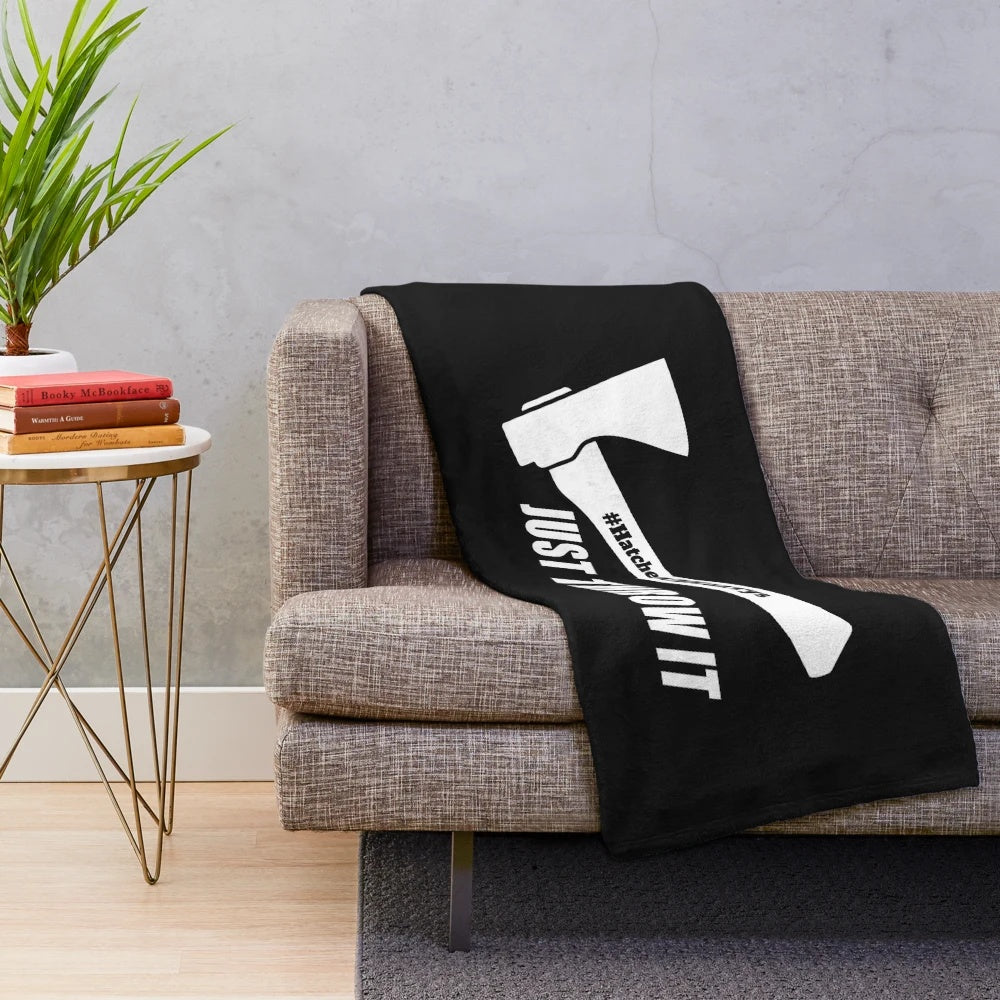 Cozy plush blanket featuring an axe throwing design for axe throwing enthusiasts