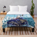 Genshin Impact Ayaka Inspired Plush Blanket with Heron Design