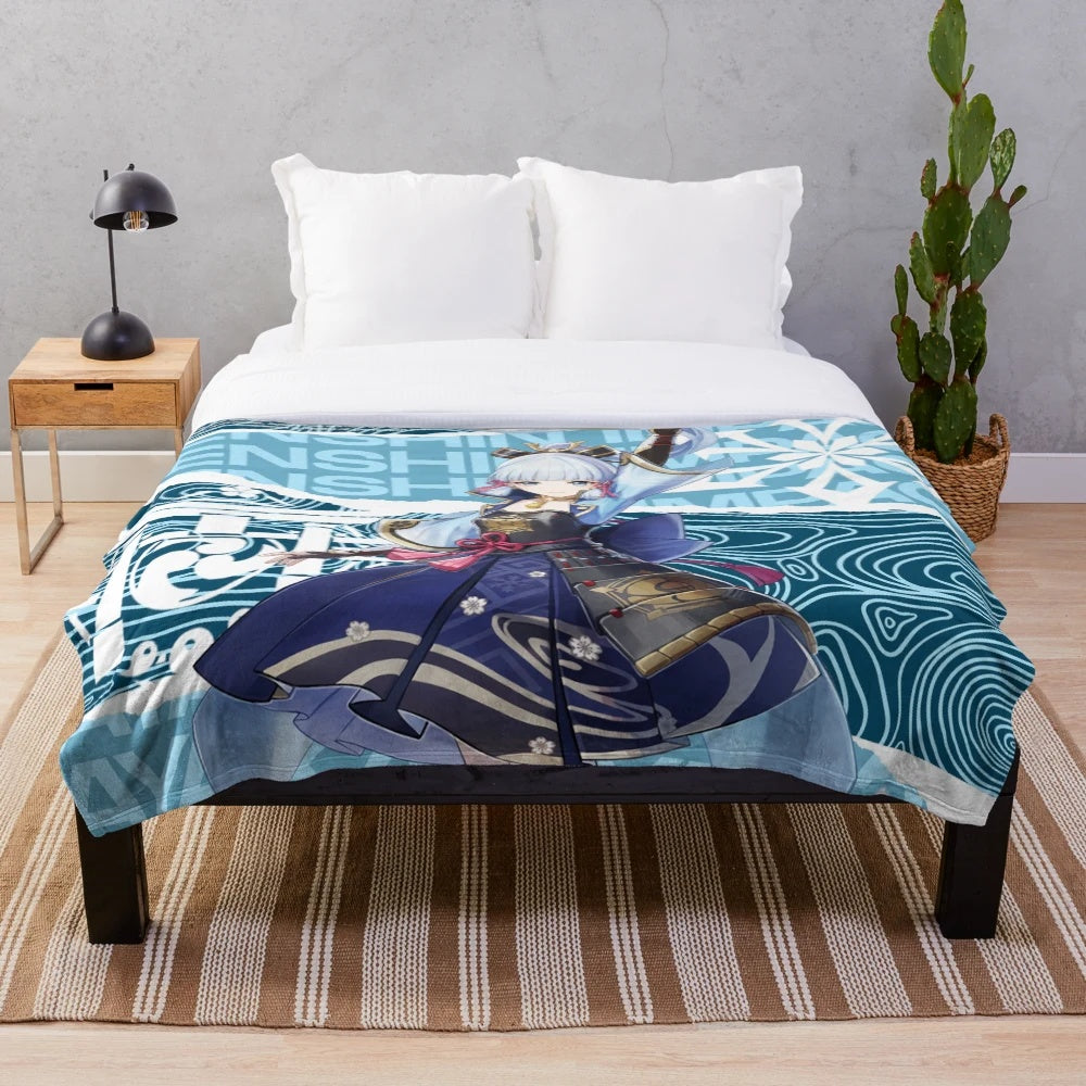 Genshin Impact Ayaka Inspired Plush Blanket with Heron Design