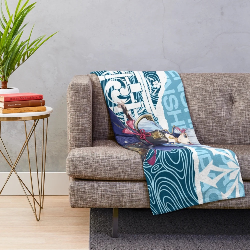 Genshin Impact Ayaka Inspired Plush Blanket with Heron Design