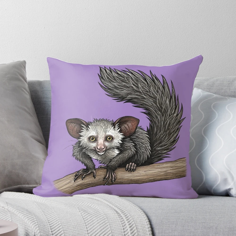 Soft, plush Aye Aye pillow featuring the unusual and unique primate from Madagascar