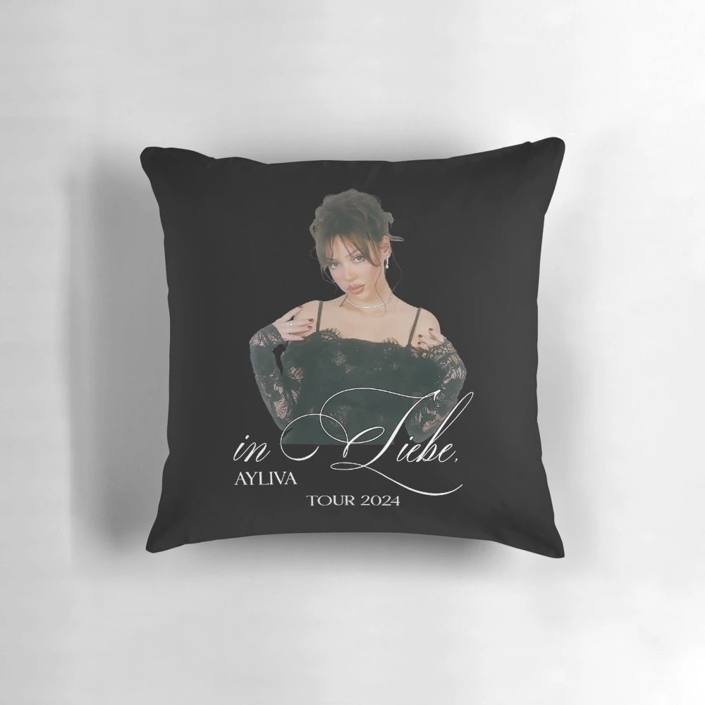 Ayliva's 'In Liebe' album cover-inspired pillow with a striking black heart design