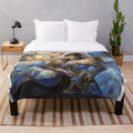 Aymeric and Hraesvelgr inspired plush blanket with blue and cartoon design