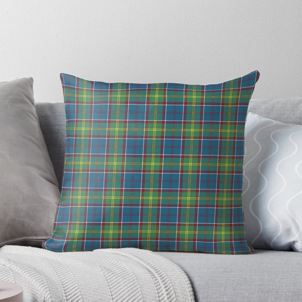 Ayrshire Scotland tartan plaid design blue and green throw pillow