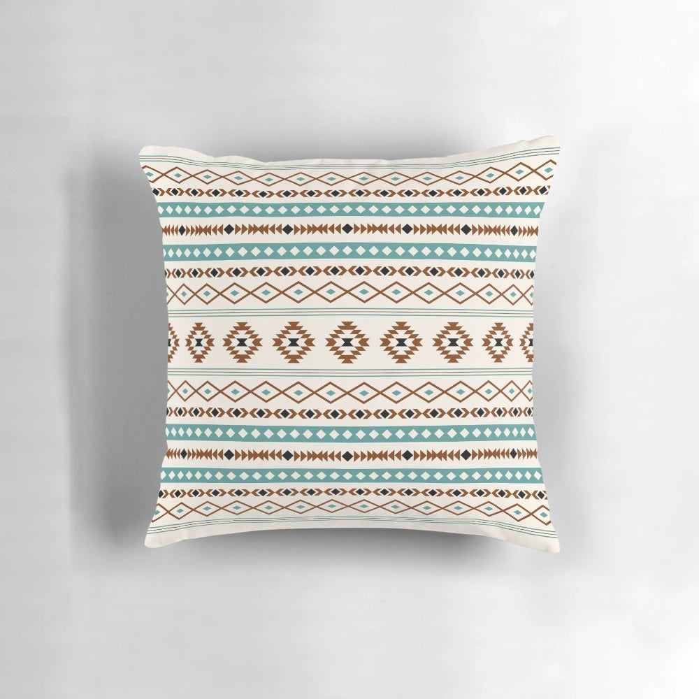 Aztec Terracotta Bohemian Throw Pillow with Mixed Tribal Pattern