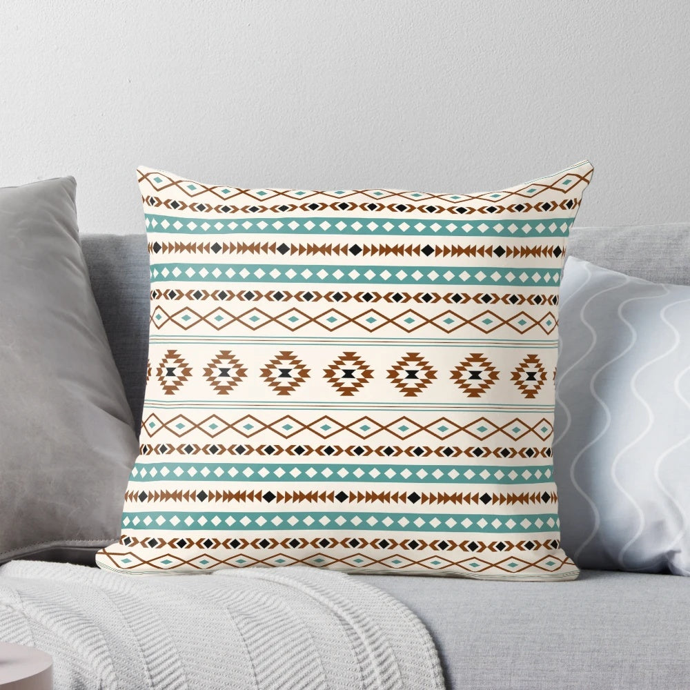 Aztec Terracotta Bohemian Throw Pillow with Mixed Tribal Pattern