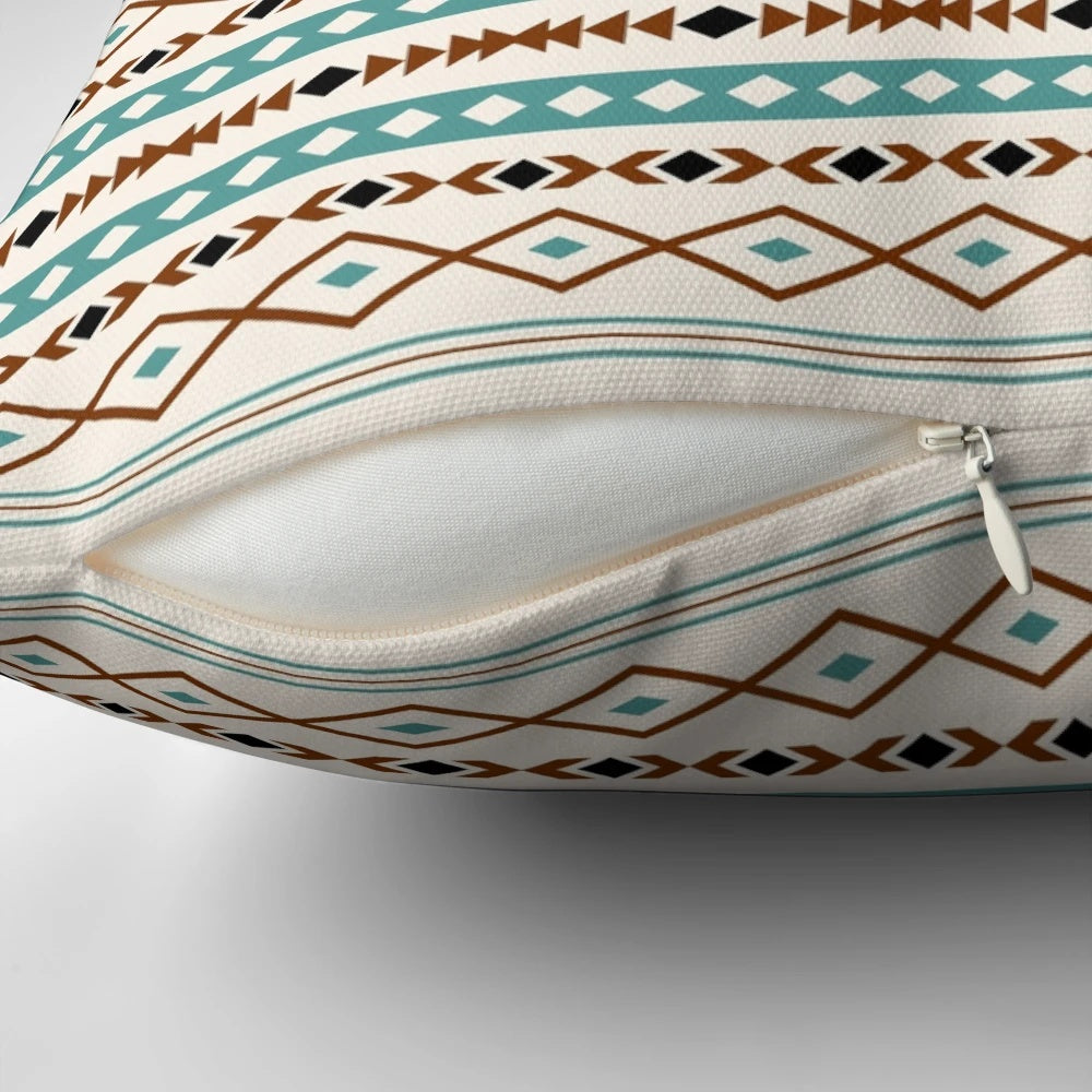 Aztec Terracotta Bohemian Throw Pillow with Mixed Tribal Pattern