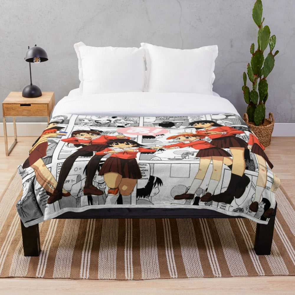 Azumanga Daioh inspired plush blanket featuring Chiyo Mihama and Kamineko the biting cat