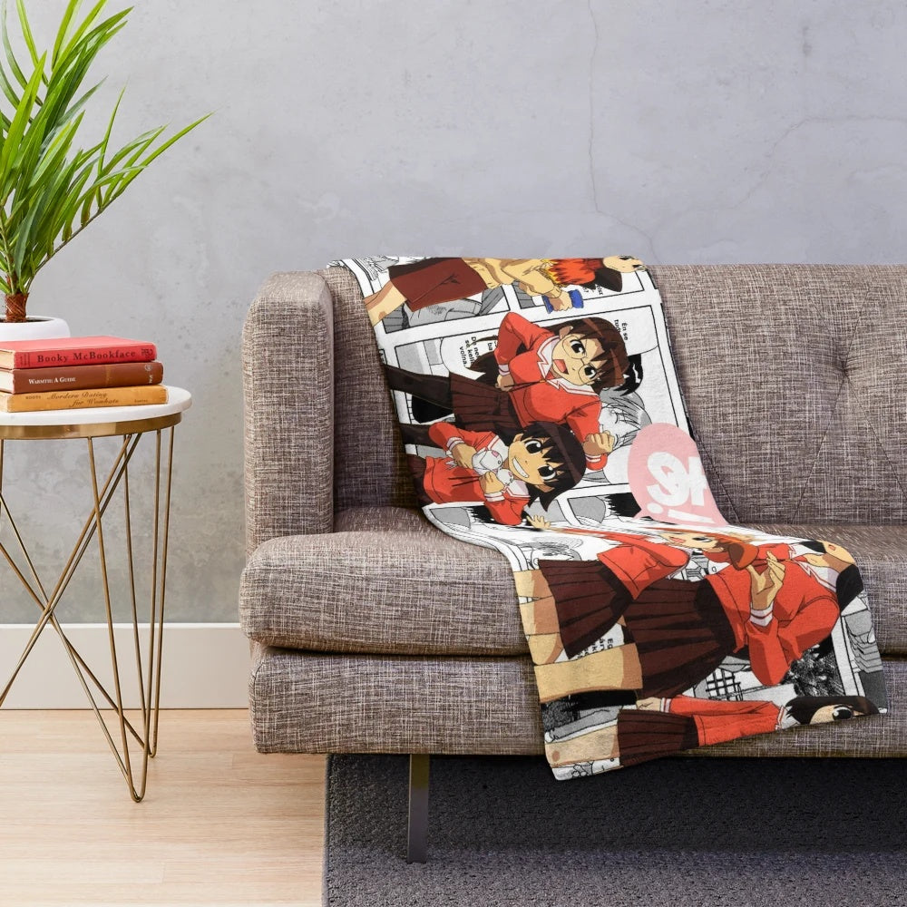 Azumanga Daioh inspired plush blanket featuring Chiyo Mihama and Kamineko the biting cat