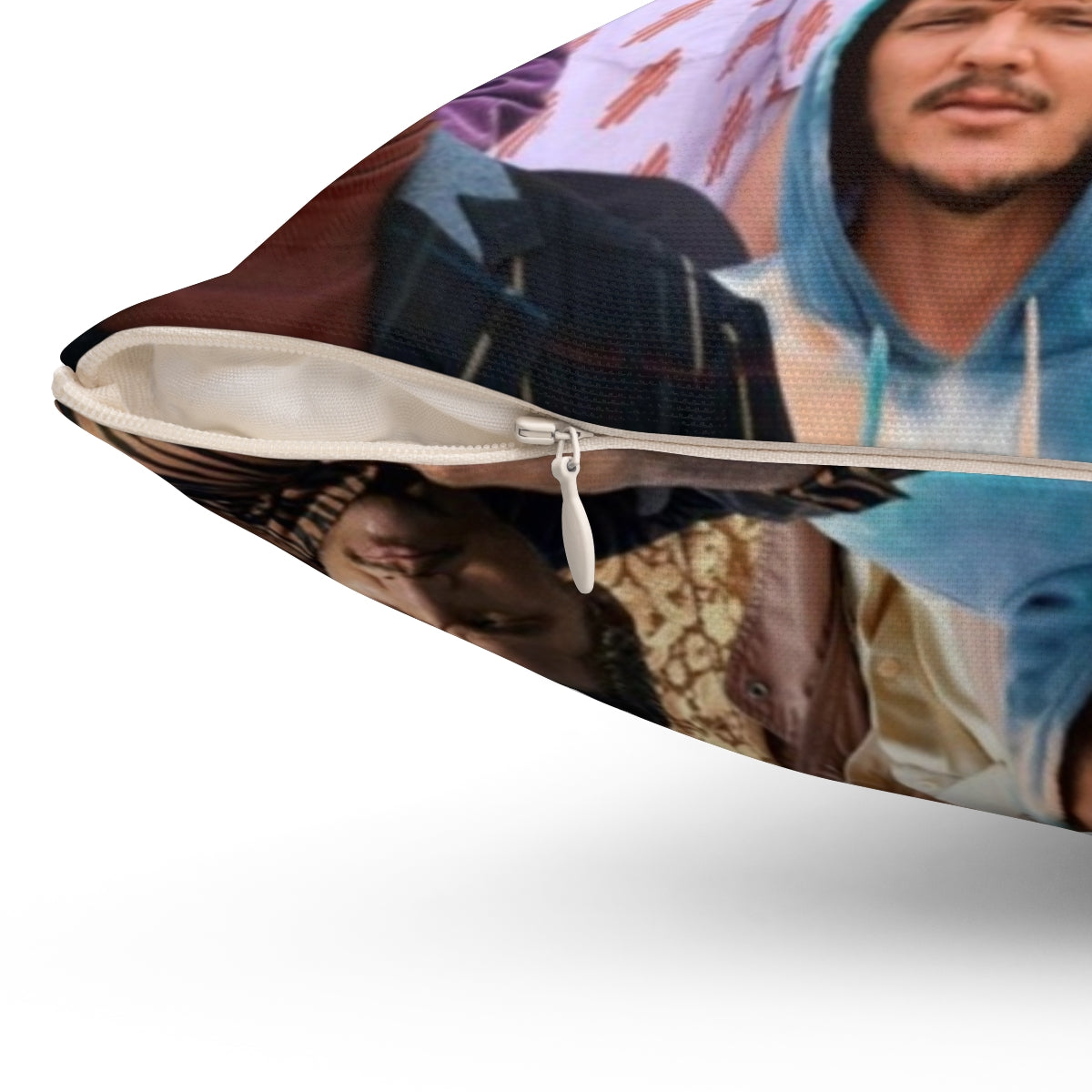 Stylish Pedro Pascal photo collage printed on a plush pillow - Detail