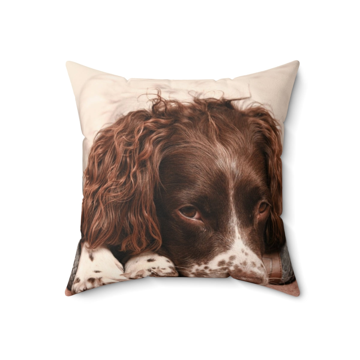 Plush pillow featuring an adorable English Springer Spaniel dog breed - Back