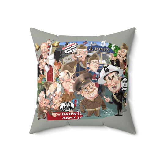 Vintage-style pillow featuring the iconic Dad's Army TV show logo and characters