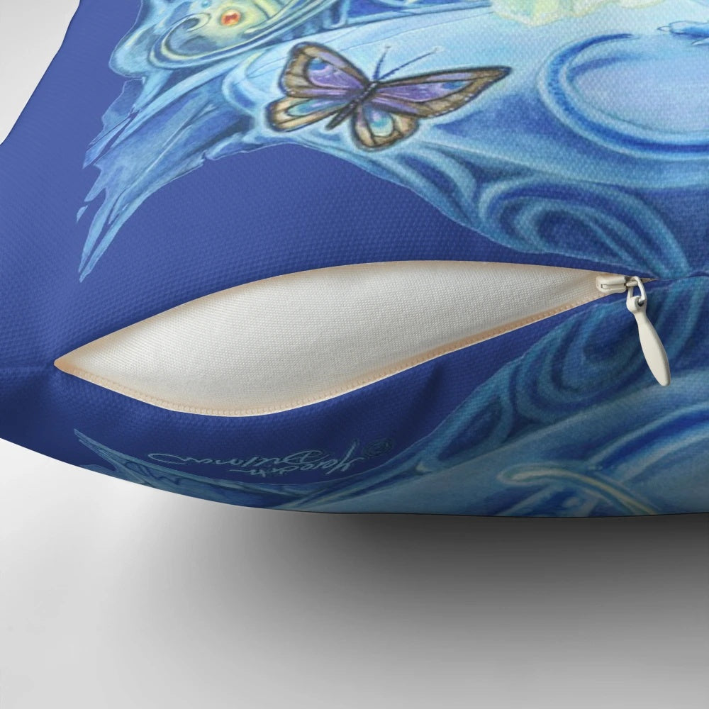Whimsical Pillow Featuring a Baby Dragon Gazing at Shooting Stars