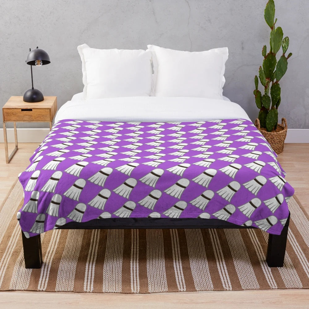 Badminton-themed plush blanket with a birdy graphic design