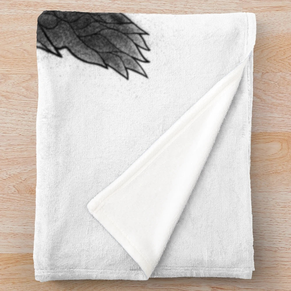 Cozy plush blanket with a balanced mandala badger tattoo design in black and white dots and patterns