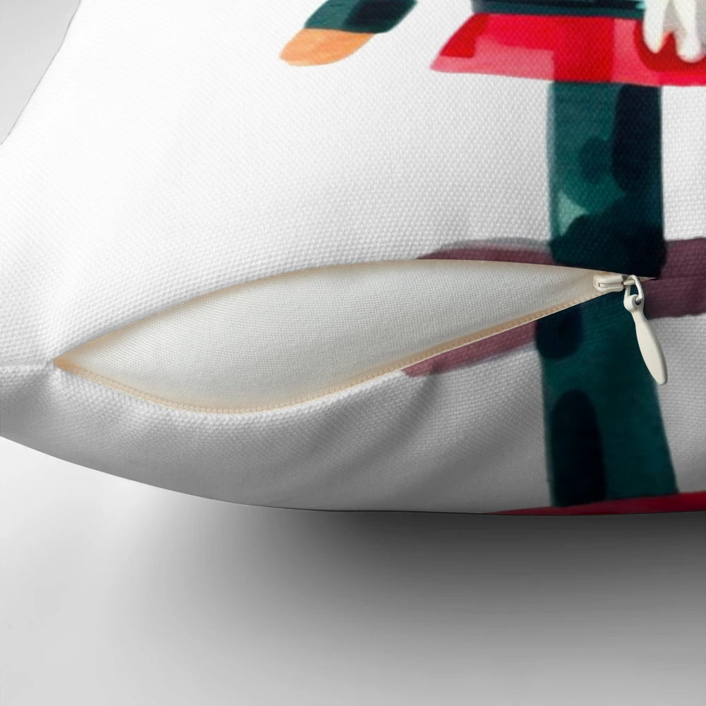 Bald nutcracker watercolor painting on a decorative holiday pillow