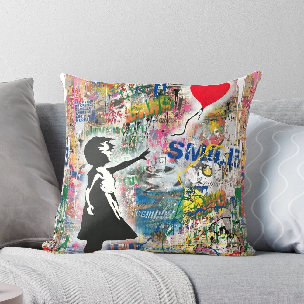 Balloon Girl Inspired Urban Art Throw Pillow