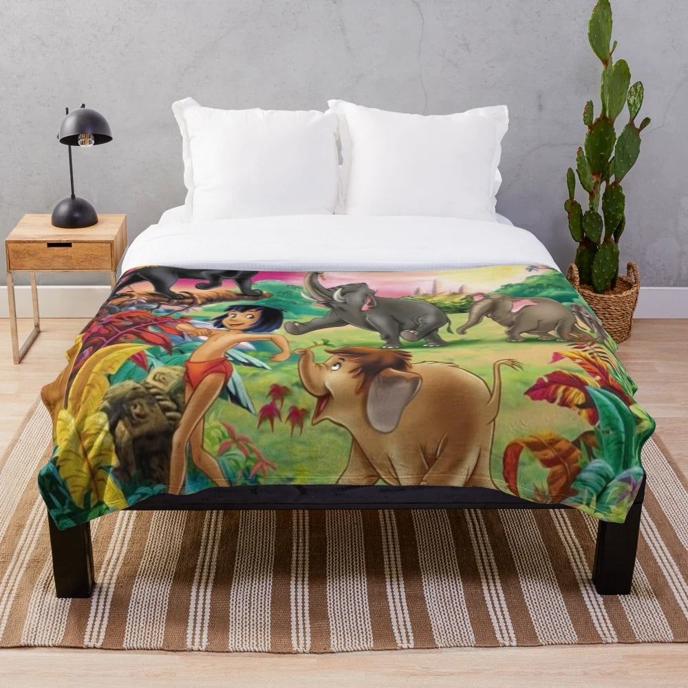 Baloo the bear and Mowgli the jungle boy on a cozy plush blanket