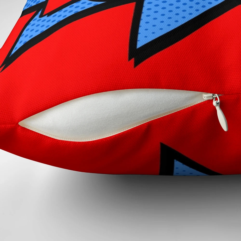A vibrant and bold "Bam!" text pillow with a pop art, comic book inspired design.