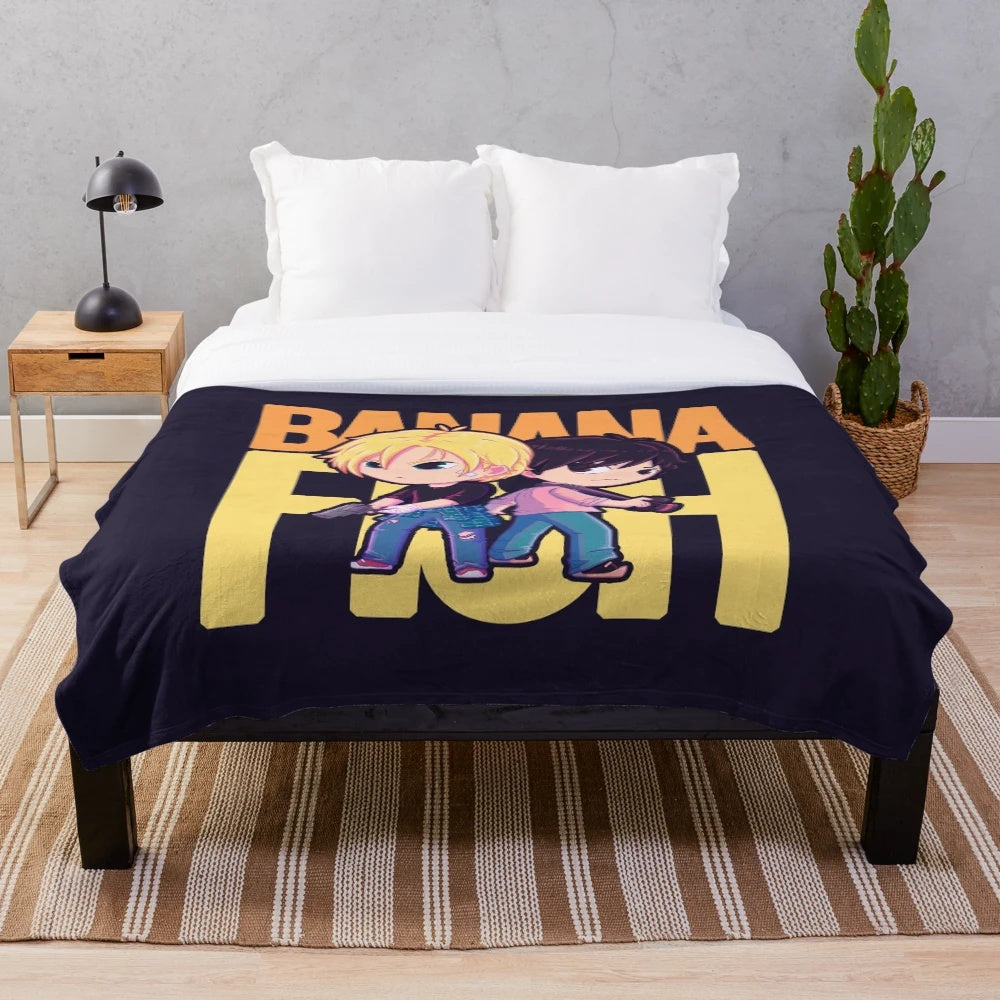 Banana Fish inspired plush blanket with anime characters Ash and Eiji
