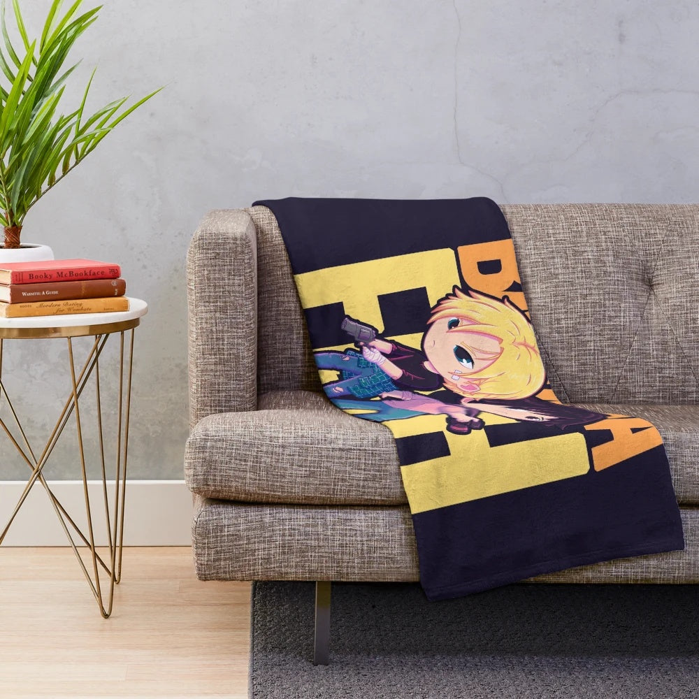 Banana Fish inspired plush blanket with anime characters Ash and Eiji