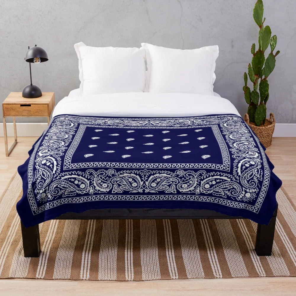 Blue plush bandana-patterned blanket for hip hop and urban style