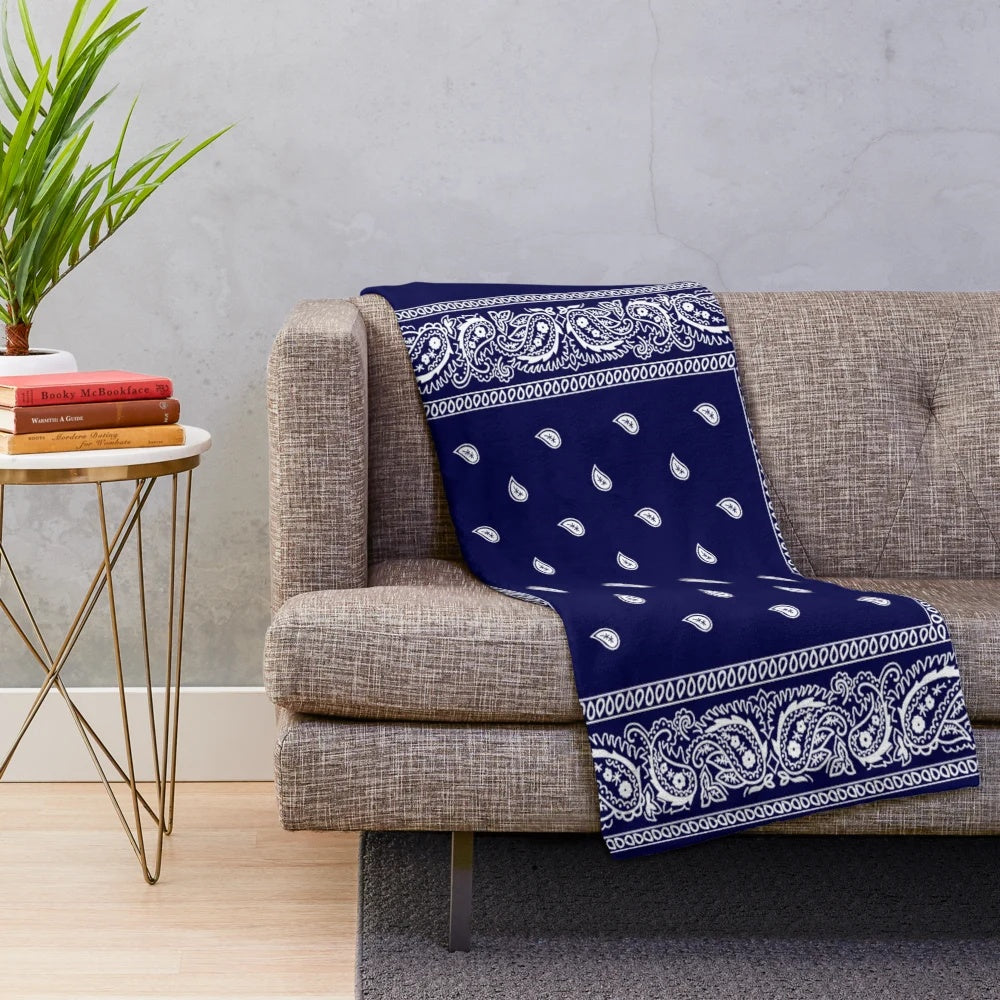 Blue plush bandana-patterned blanket for hip hop and urban style