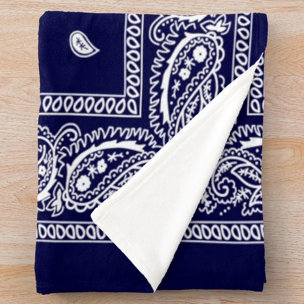 Blue plush bandana-patterned blanket for hip hop and urban style