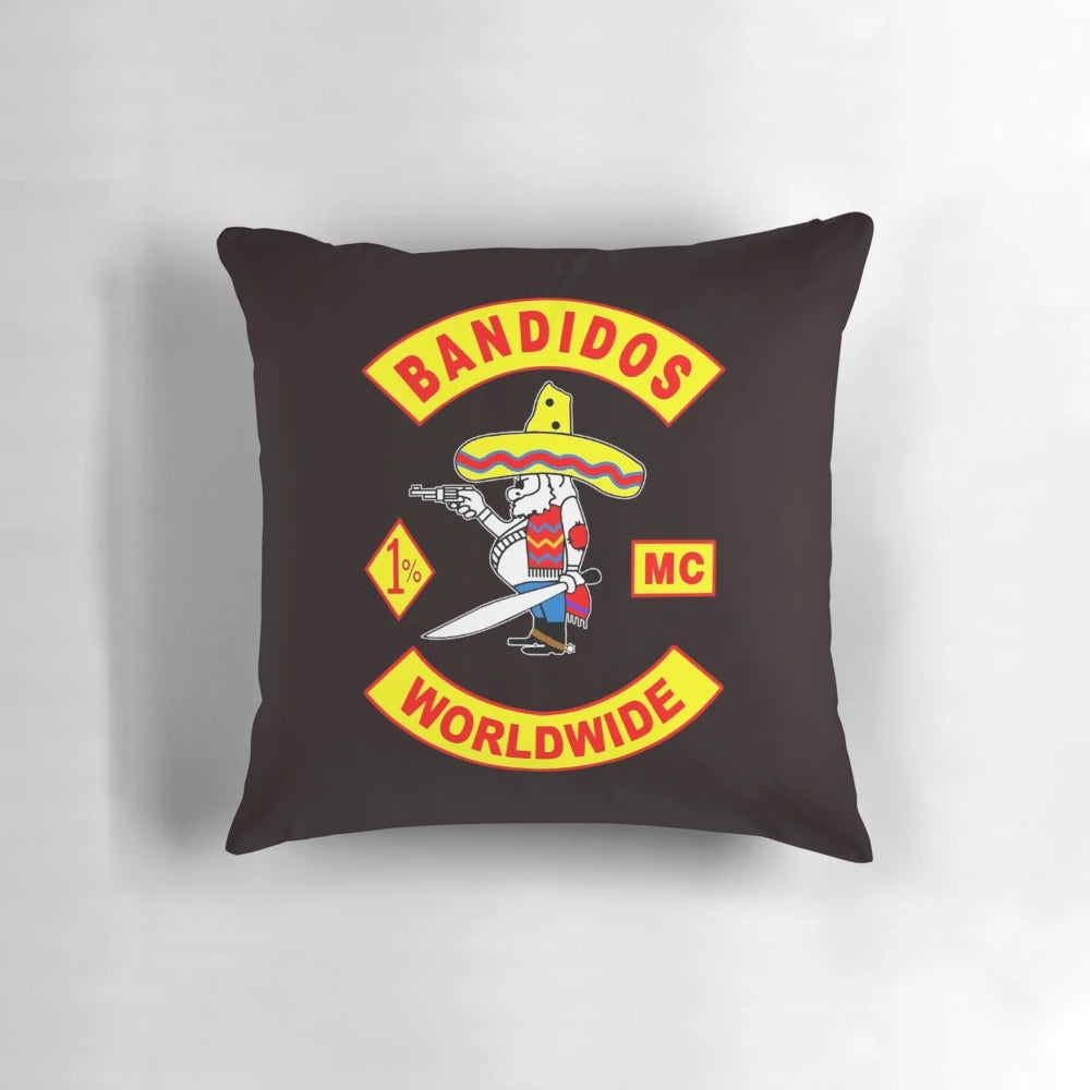 Bandidos Worldwide MC Logo Pillow, featuring the iconic Bandidos motorcycle club emblem