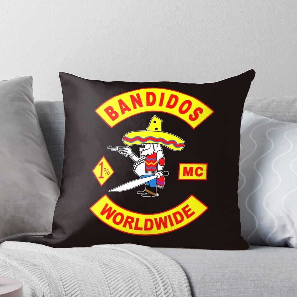 Bandidos Worldwide MC Logo Pillow, featuring the iconic Bandidos motorcycle club emblem