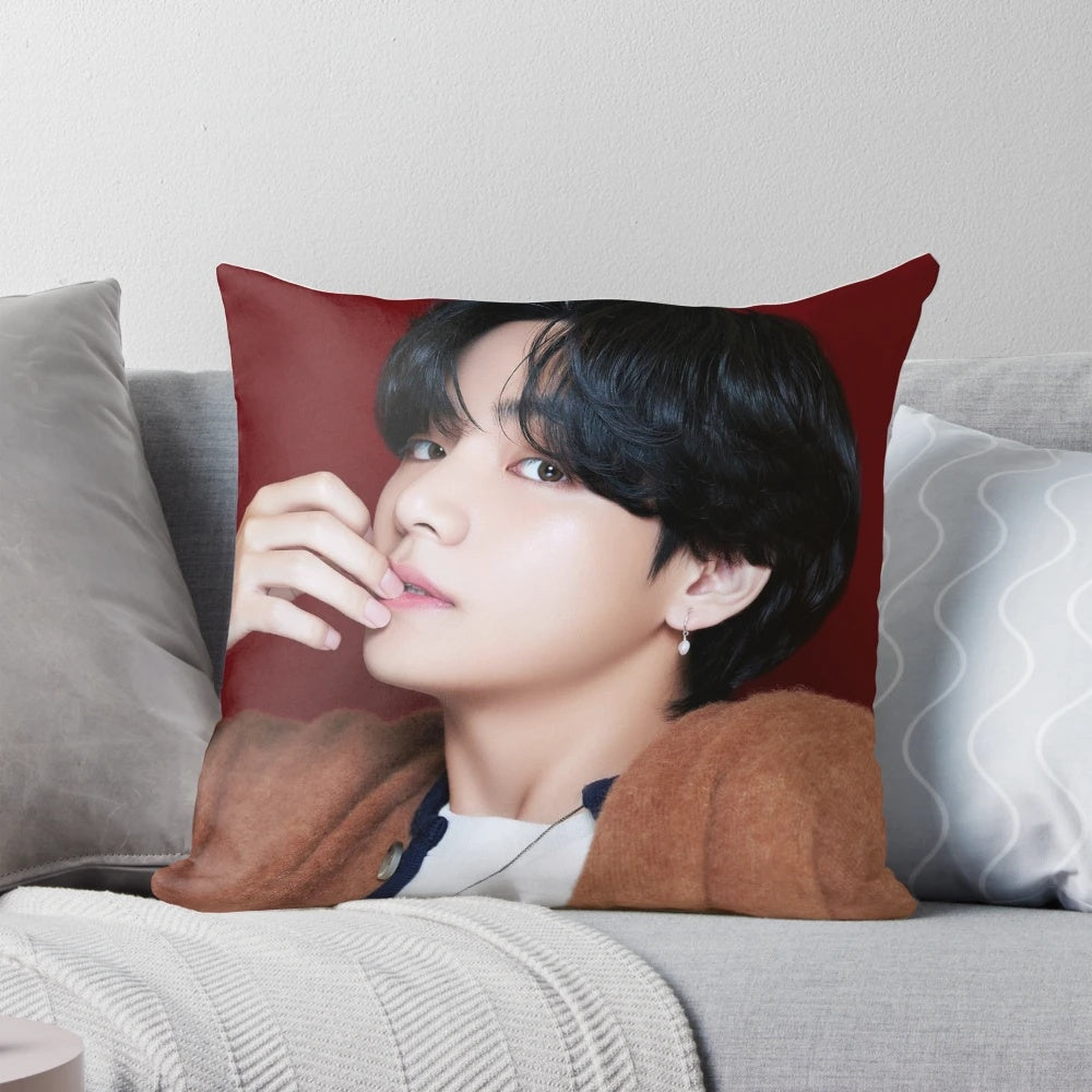 BTS V/Taehyung concept photo printed on a soft, plush pillow