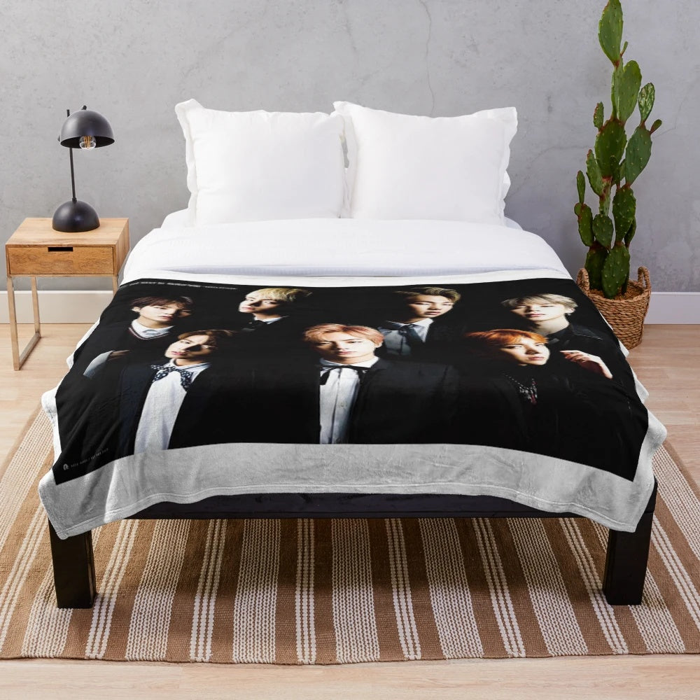 BTS group photo printed on a cozy plush blanket