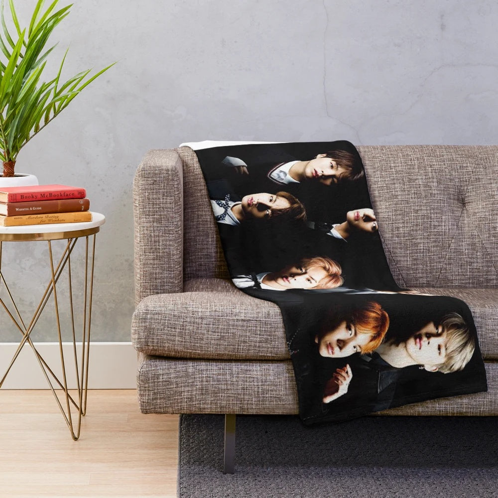 BTS group photo printed on a cozy plush blanket