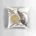 Banksia flower pod watercolor painting on a decorative pillow cover