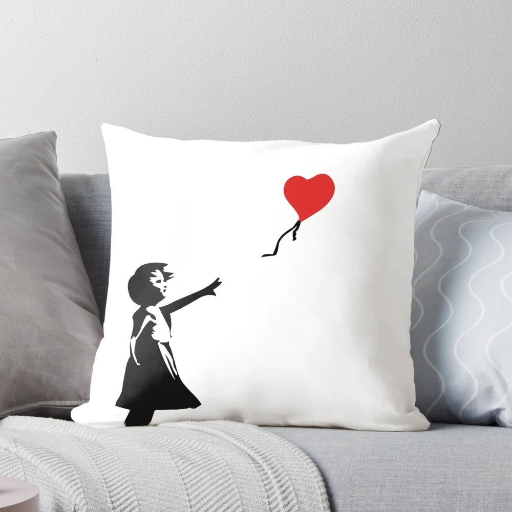 Banksy Balloon Girl Throw Pillow - Inspirational Wall Art for Home Decor