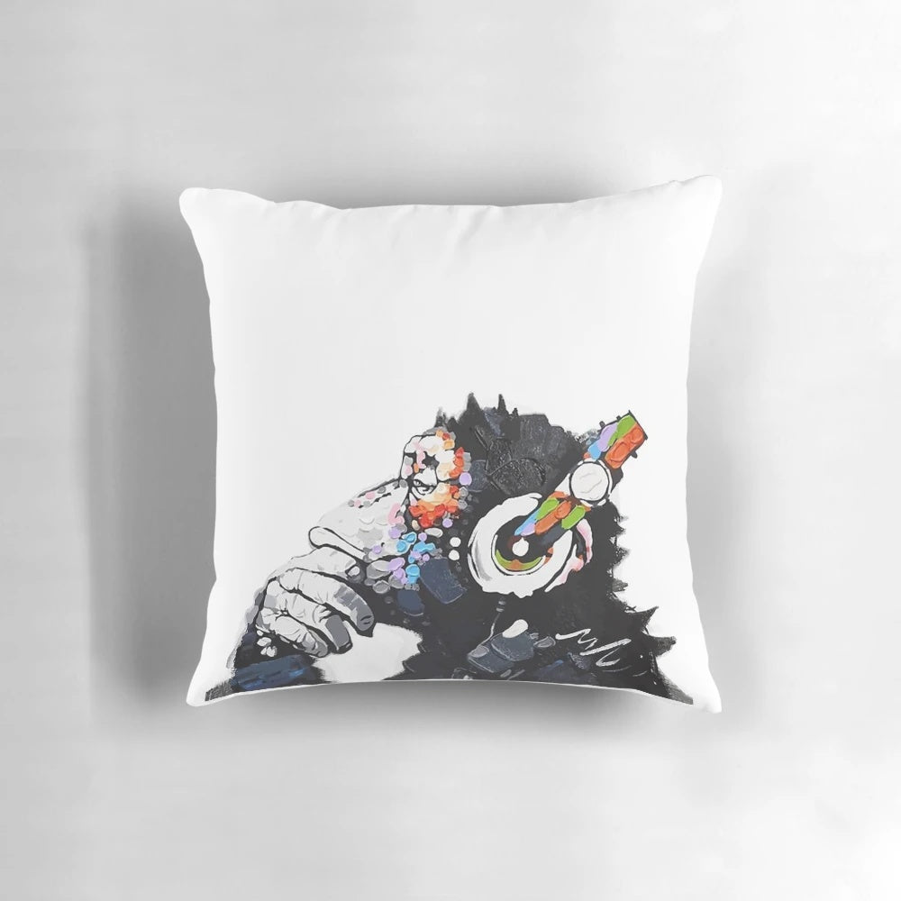 Banksy Funky Monkey DJ Headphones Graffiti Street Art Pillow