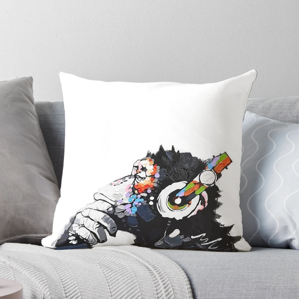Banksy Funky Monkey DJ Headphones Graffiti Street Art Pillow